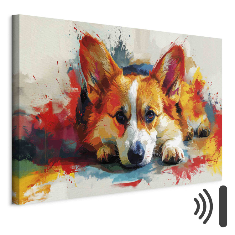Canvas Art Print Painting Dog - Corgi Waiting for a Bone Among Colorful Paints 159528 additionalImage 8