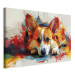 Canvas Art Print Painting Dog - Corgi Waiting for a Bone Among Colorful Paints 159528 additionalThumb 2