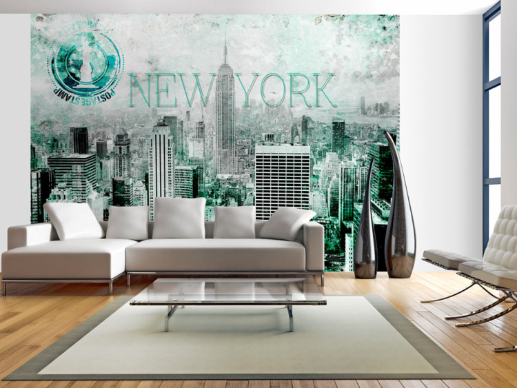 Wall Mural Emerald New York - Capture of Architecture with Text and Stamp 61528