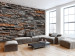 Wall Mural Dark façade - background with stone textures and bronze elements 92028