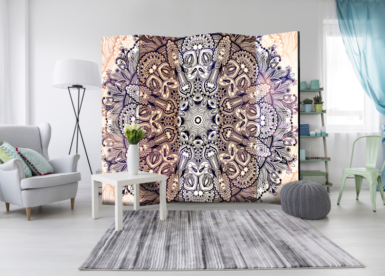 Folding Screen Oriental Artistry II - purple oriental mandala on beige background 97928 additionalImage 2