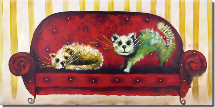 Canvas Print Cats on a red couch 107038