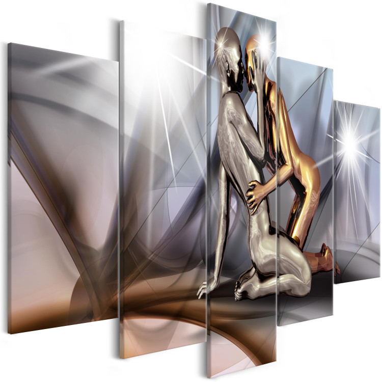 Canvas Print Golden Couple (5-part) Wide - Sculptures of People with Golden Silhouettes 107238 additionalImage 2