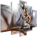 Canvas Print Golden Couple (5-part) Wide - Sculptures of People with Golden Silhouettes 107238 additionalThumb 2