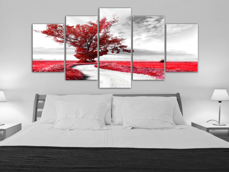 Canvas Print Tree near the Road (5 Parts) Red 107738 additionalImage 3
