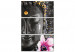 Canvas Art Print Buddha's face - a portrait of a figure in dark gray with a pink flower 108238