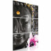 Canvas Art Print Buddha's face - a portrait of a figure in dark gray with a pink flower 108238 additionalThumb 2