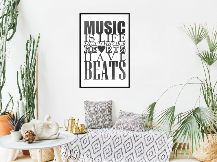 Wall Poster Music Is Life - composition with black and white texts and a heart between them 114738 additionalImage 3