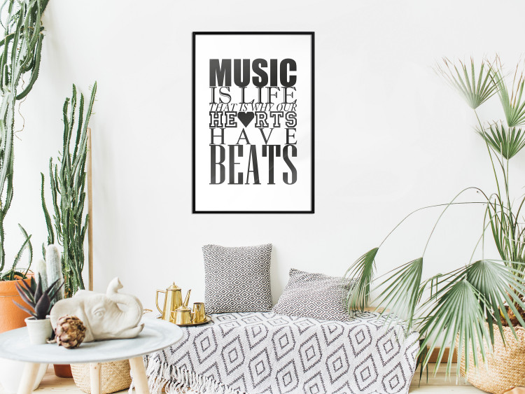 Wall Poster Music Is Life - composition with black and white texts and a heart between them 114738 additionalImage 4