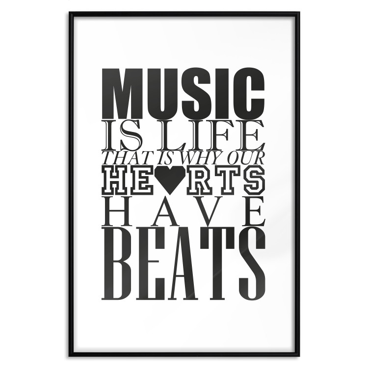 Wall Poster Music Is Life - composition with black and white texts and a heart between them 114738 additionalImage 15