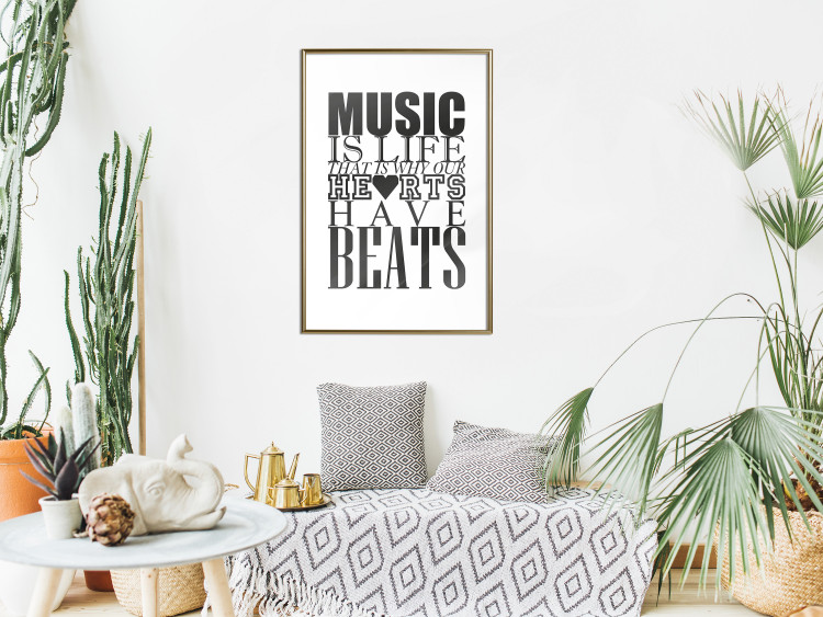 Wall Poster Music Is Life - composition with black and white texts and a heart between them 114738 additionalImage 13