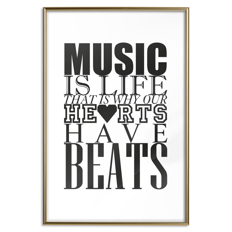 Wall Poster Music Is Life - composition with black and white texts and a heart between them 114738 additionalImage 14