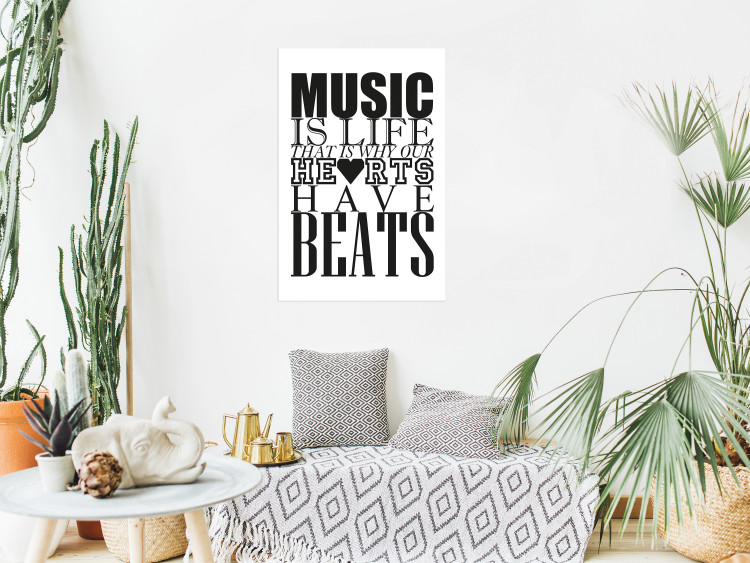 Wall Poster Music Is Life - composition with black and white texts and a heart between them 114738 additionalImage 17