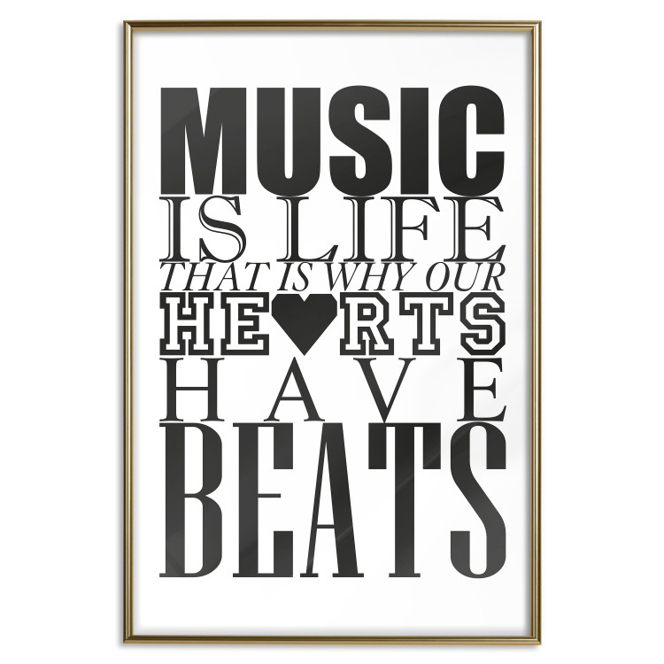 Wall Poster Music Is Life - composition with black and white texts and a heart between them 114738 additionalImage 16