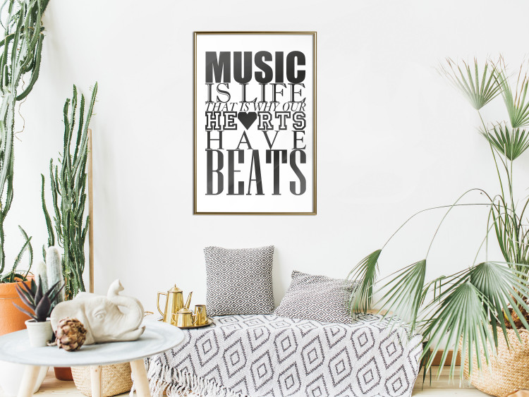 Wall Poster Music Is Life - composition with black and white texts and a heart between them 114738 additionalImage 5
