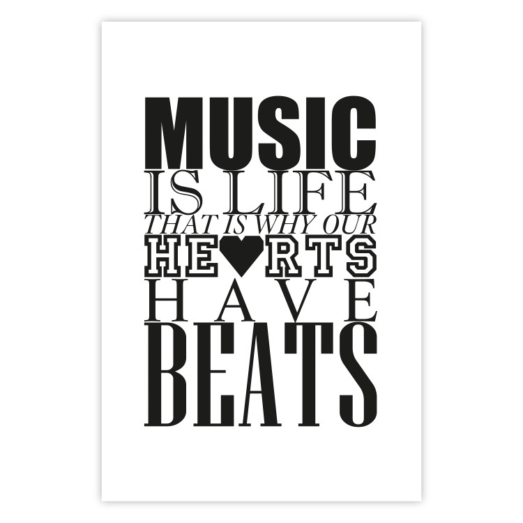 Wall Poster Music Is Life - composition with black and white texts and a heart between them 114738 additionalImage 19