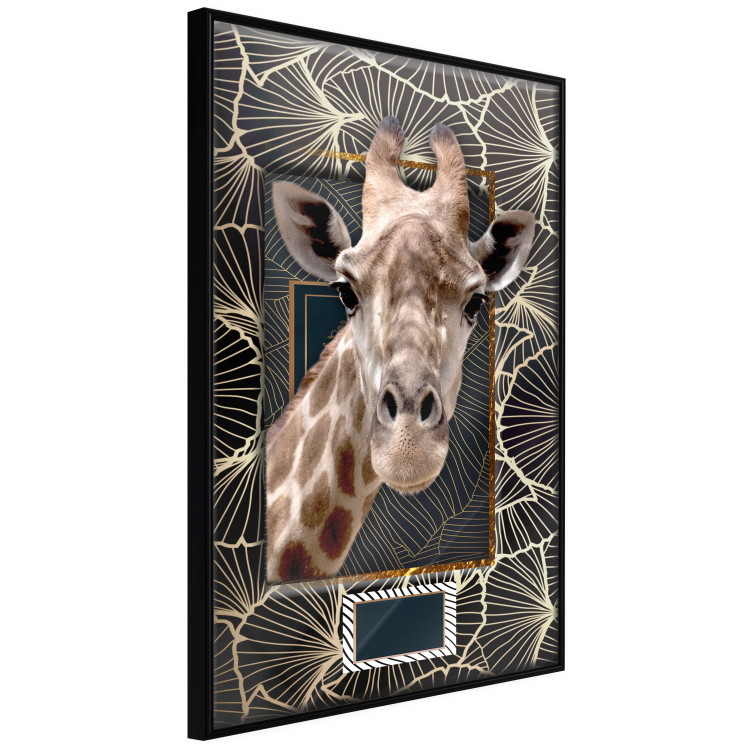 Wall Poster Giraffe - animal portrait on a patterned background with a motif of golden leaves 116438 additionalImage 12