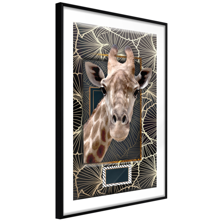 Wall Poster Giraffe - animal portrait on a patterned background with a motif of golden leaves 116438 additionalImage 11