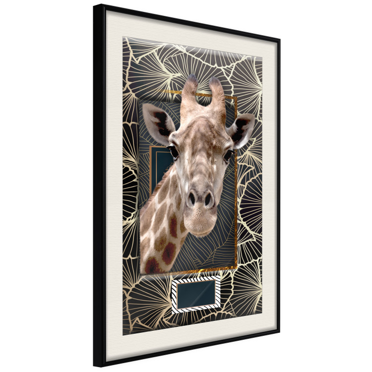Wall Poster Giraffe - animal portrait on a patterned background with a motif of golden leaves 116438 additionalImage 3