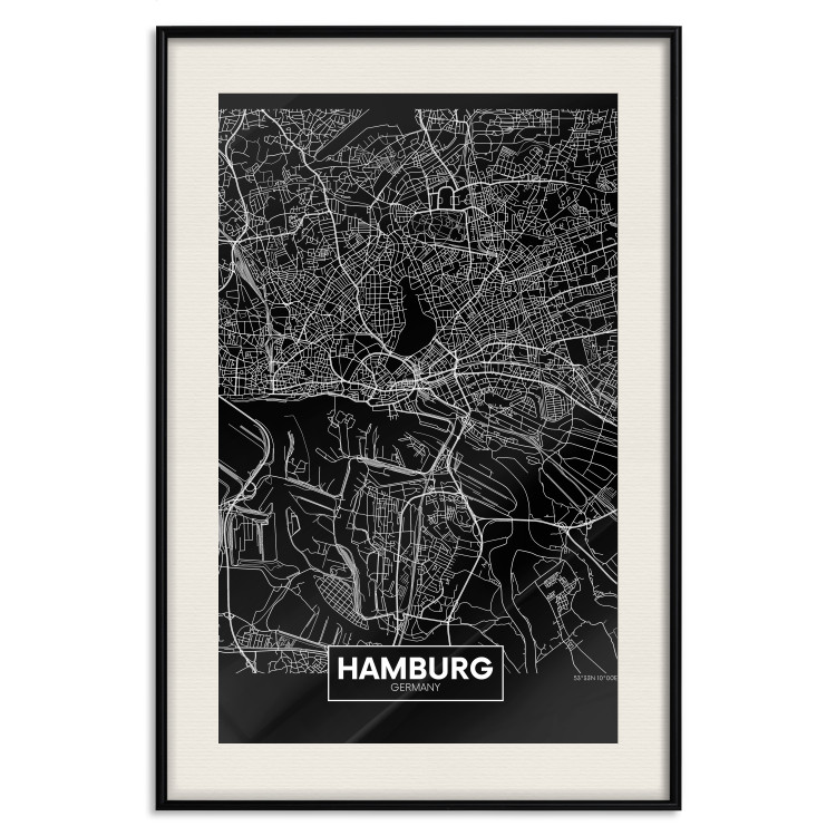 Wall Poster Map of Hamburg - black and white composition with a map of the German city 118138 additionalImage 17