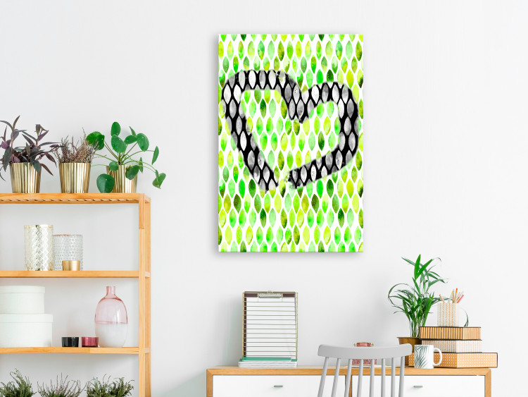 Canvas Print Asymmetric heart - watercolor outline on a green, patterned background 118238 additionalImage 3