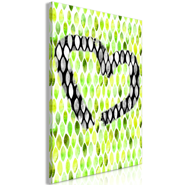 Canvas Print Asymmetric heart - watercolor outline on a green, patterned background 118238 additionalImage 2