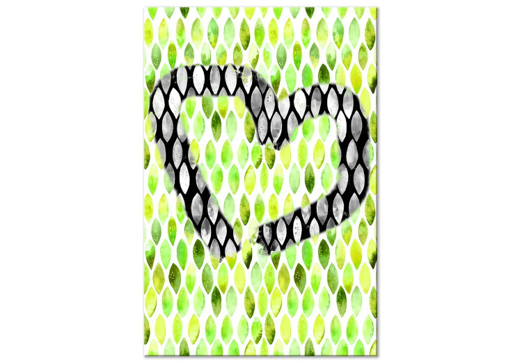Canvas Print Asymmetric heart - watercolor outline on a green, patterned background 118238
