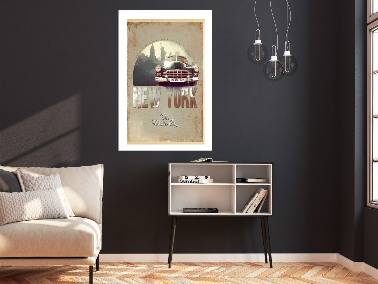 Poster New York - The Wonder City - New York sign and retro-style car 123638 additionalImage 2