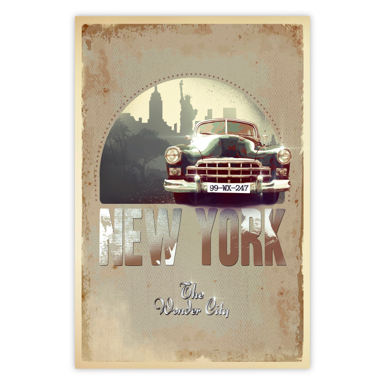 Poster New York - The Wonder City - New York sign and retro-style car 123638