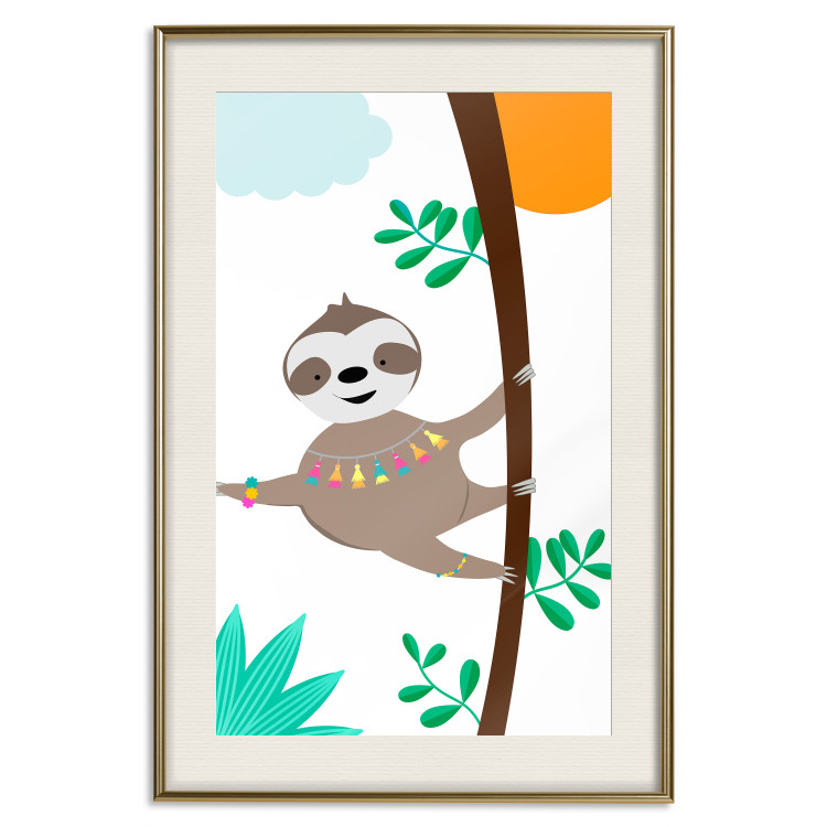 Wall Poster Cheerful Sloth - funny animal on tree with colorful necklace 123738 additionalImage 19