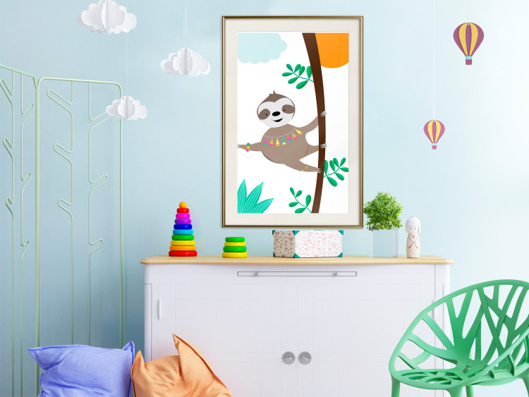 Wall Poster Cheerful Sloth - funny animal on tree with colorful necklace 123738 additionalImage 21