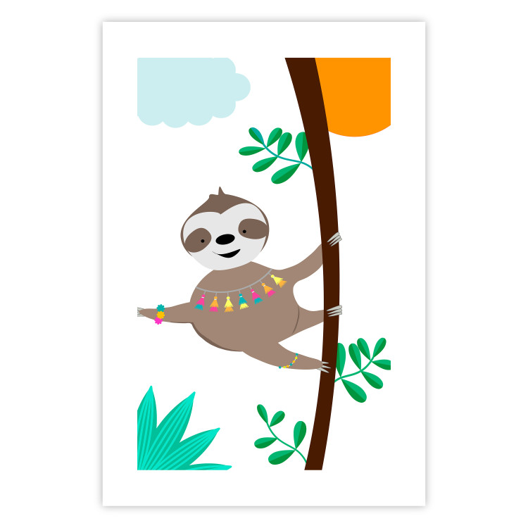 Wall Poster Cheerful Sloth - funny animal on tree with colorful necklace 123738 additionalImage 25