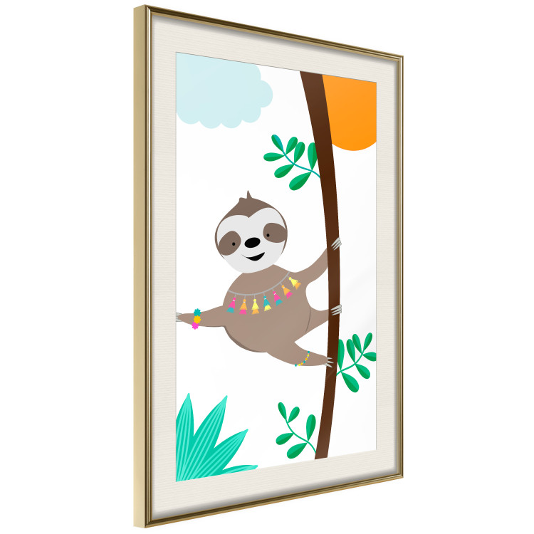 Wall Poster Cheerful Sloth - funny animal on tree with colorful necklace 123738 additionalImage 2