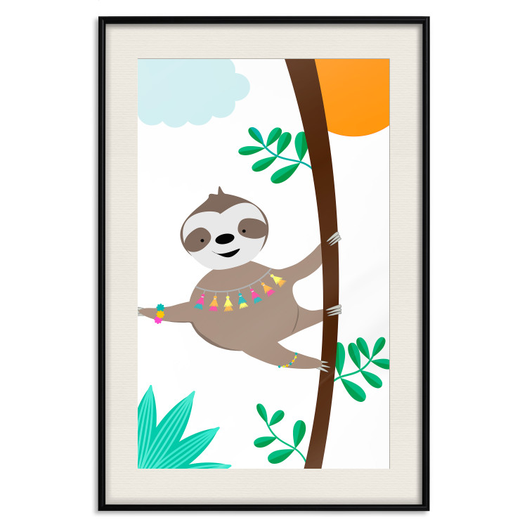 Wall Poster Cheerful Sloth - funny animal on tree with colorful necklace 123738 additionalImage 18