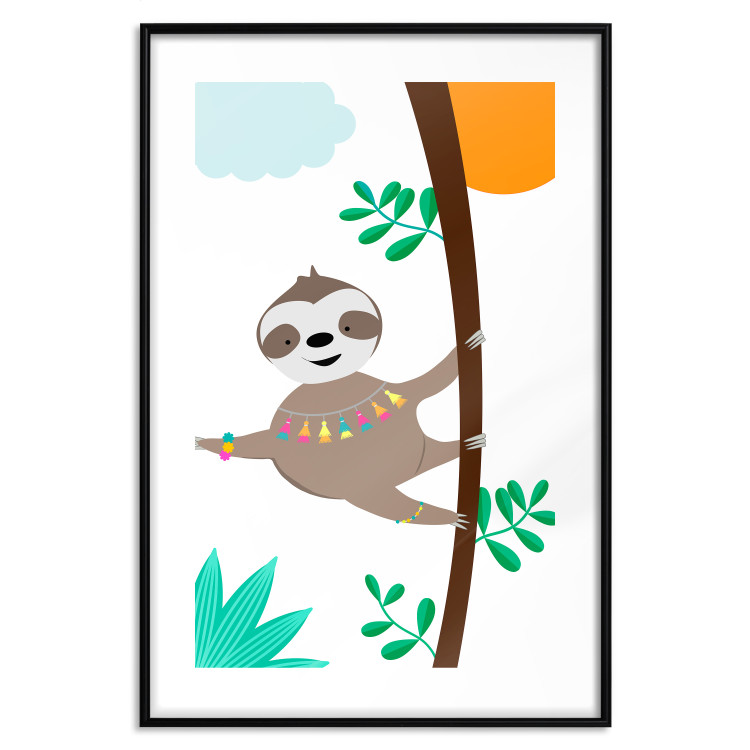 Wall Poster Cheerful Sloth - funny animal on tree with colorful necklace 123738 additionalImage 17
