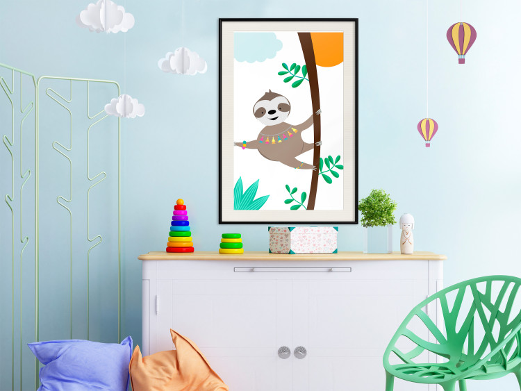 Wall Poster Cheerful Sloth - funny animal on tree with colorful necklace 123738 additionalImage 22