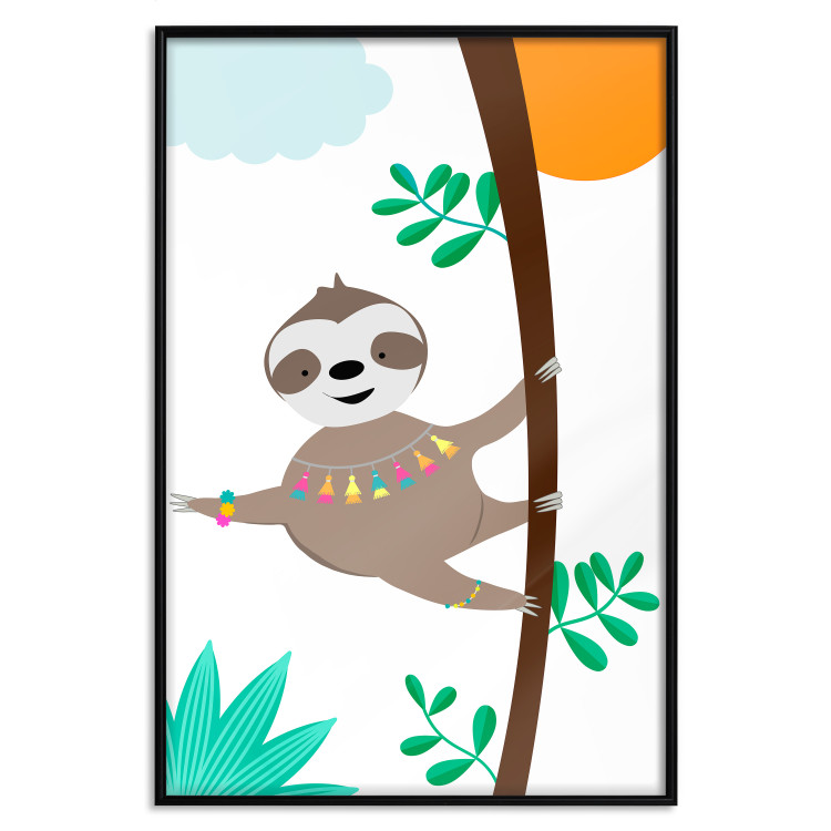 Wall Poster Cheerful Sloth - funny animal on tree with colorful necklace 123738 additionalImage 24