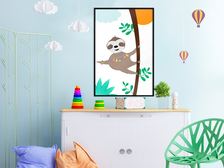 Wall Poster Cheerful Sloth - funny animal on tree with colorful necklace 123738 additionalImage 5