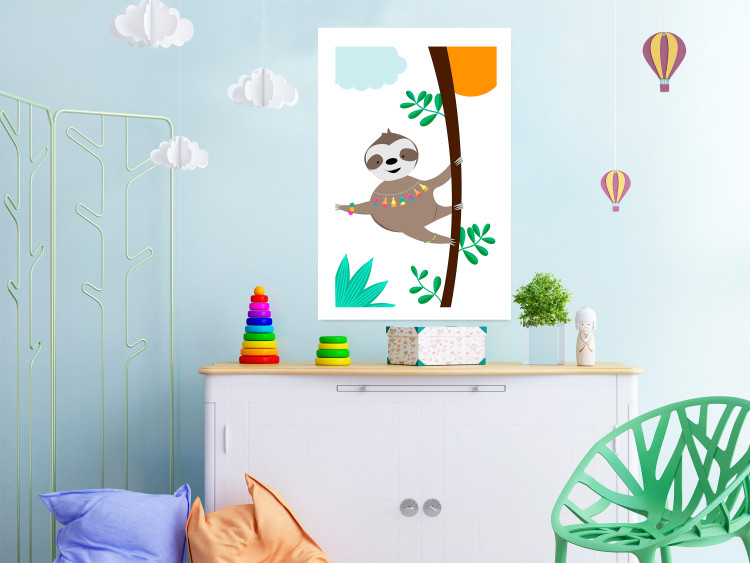 Wall Poster Cheerful Sloth - funny animal on tree with colorful necklace 123738 additionalImage 4