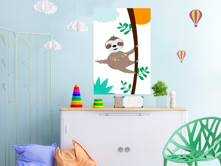 Wall Poster Cheerful Sloth - funny animal on tree with colorful necklace 123738 additionalImage 23