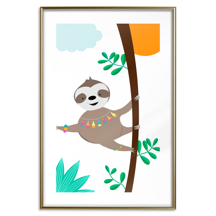 Wall Poster Cheerful Sloth - funny animal on tree with colorful necklace 123738 additionalImage 16