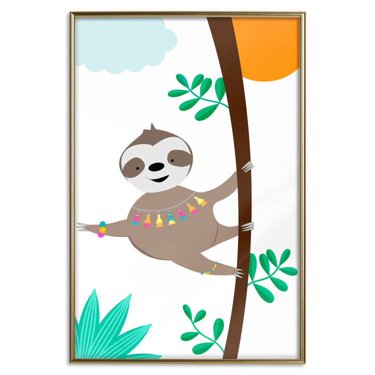 Wall Poster Cheerful Sloth - funny animal on tree with colorful necklace 123738 additionalImage 20