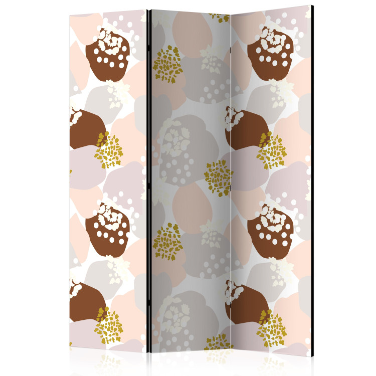 Room Divider Spots (3-piece) - abstraction in browns and beiges with a touch of gold 124338