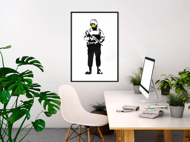 Wall Poster Smiling Policeman - black and white character with gun and yellow smiley face 124438 additionalImage 3