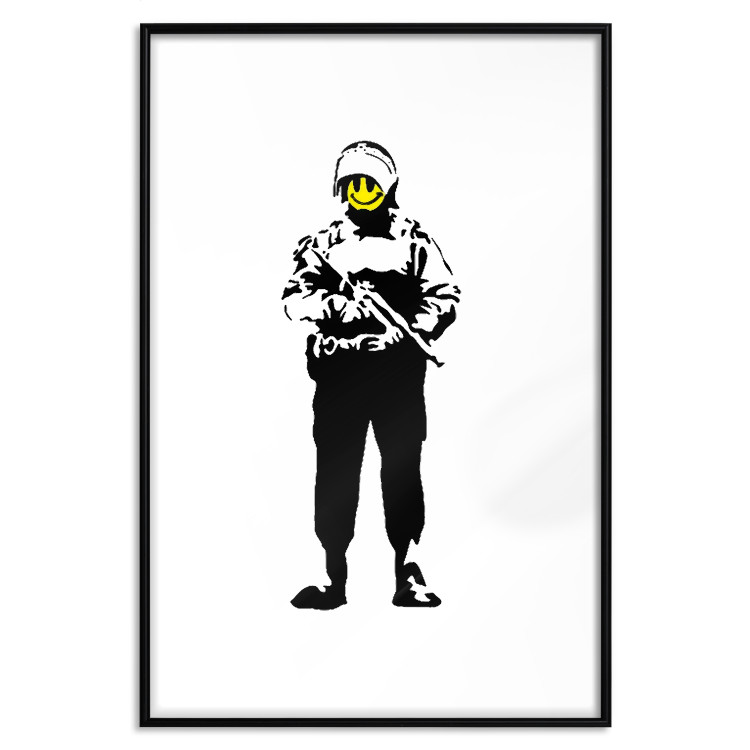 Wall Poster Smiling Policeman - black and white character with gun and yellow smiley face 124438 additionalImage 15