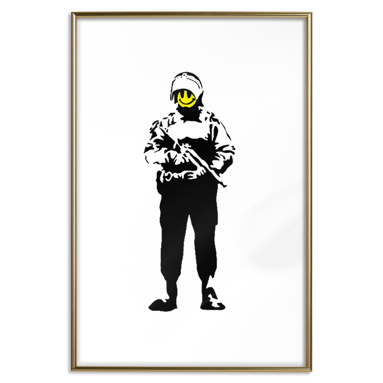 Wall Poster Smiling Policeman - black and white character with gun and yellow smiley face 124438 additionalImage 14