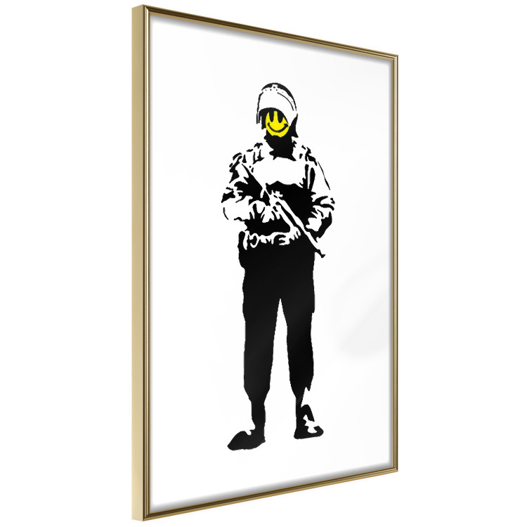 Wall Poster Smiling Policeman - black and white character with gun and yellow smiley face 124438 additionalImage 12
