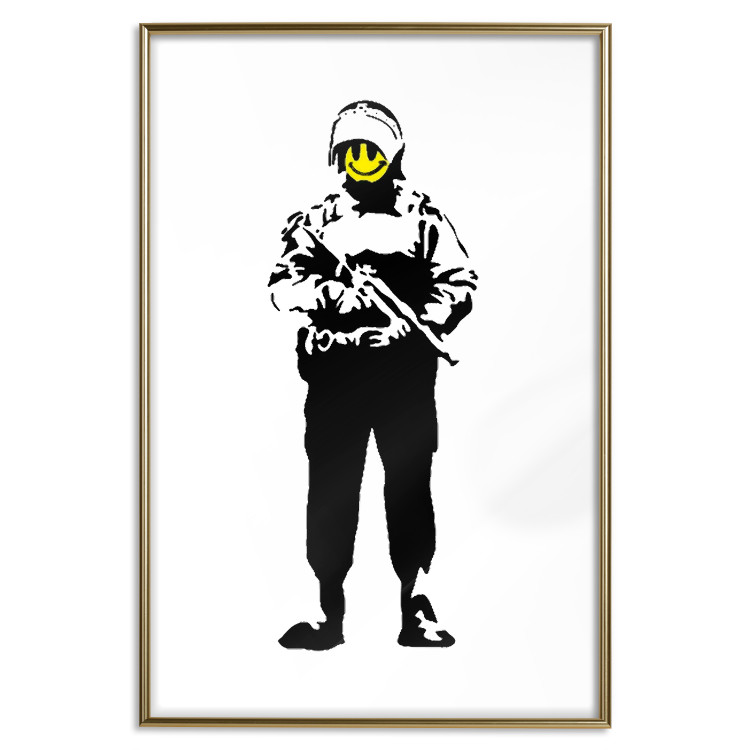 Wall Poster Smiling Policeman - black and white character with gun and yellow smiley face 124438 additionalImage 16