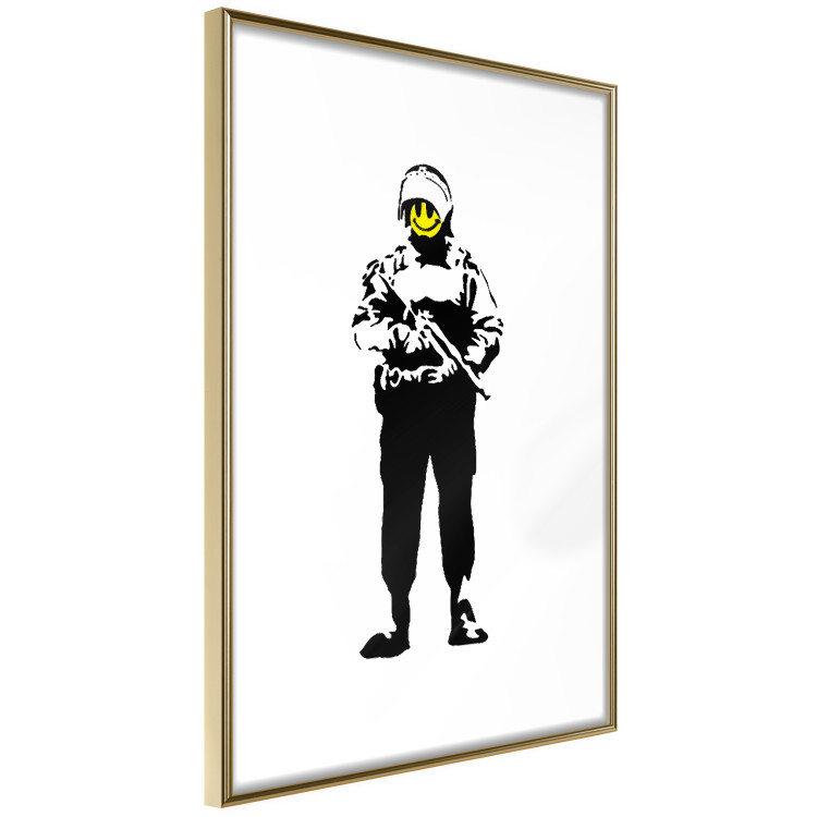 Wall Poster Smiling Policeman - black and white character with gun and yellow smiley face 124438 additionalImage 6