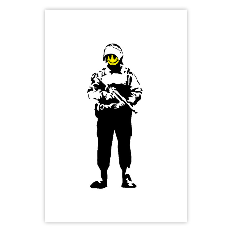 Wall Poster Smiling Policeman - black and white character with gun and yellow smiley face 124438 additionalImage 19